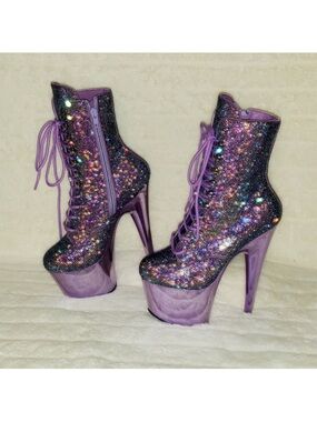 NWT Purple Sequin Platform Lace-Up Ankle Boots 7